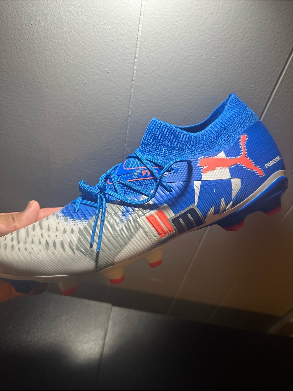 Puma Blue, White & Coral Soccer Cleats - Picture 5 of 5